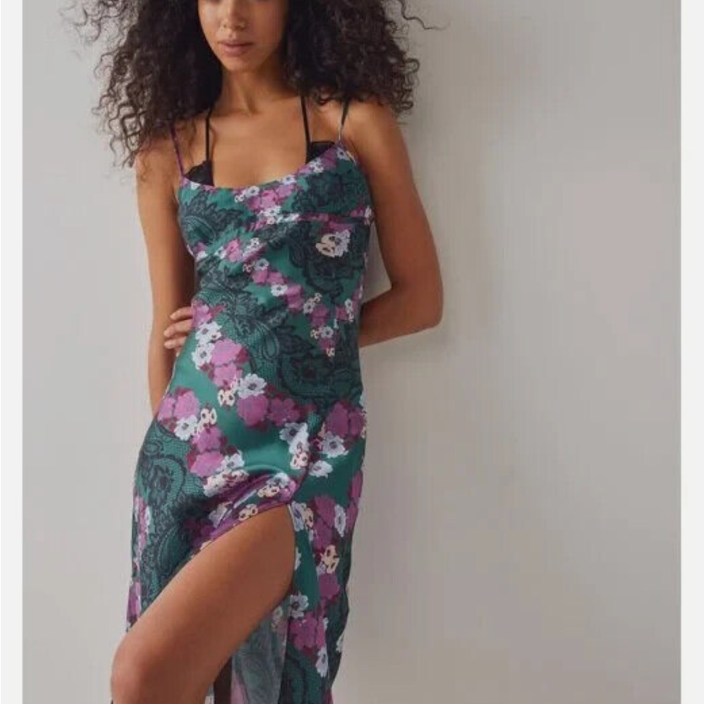 New Free People Intimately Right This Way Printed Floral Lace Slip Dress Large
